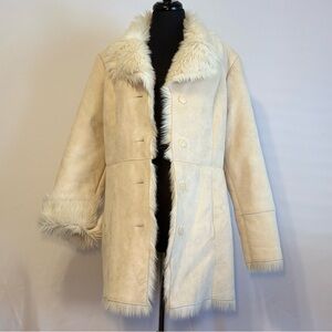Mixit Cream Teddy Jacket with Faux Fur Trim